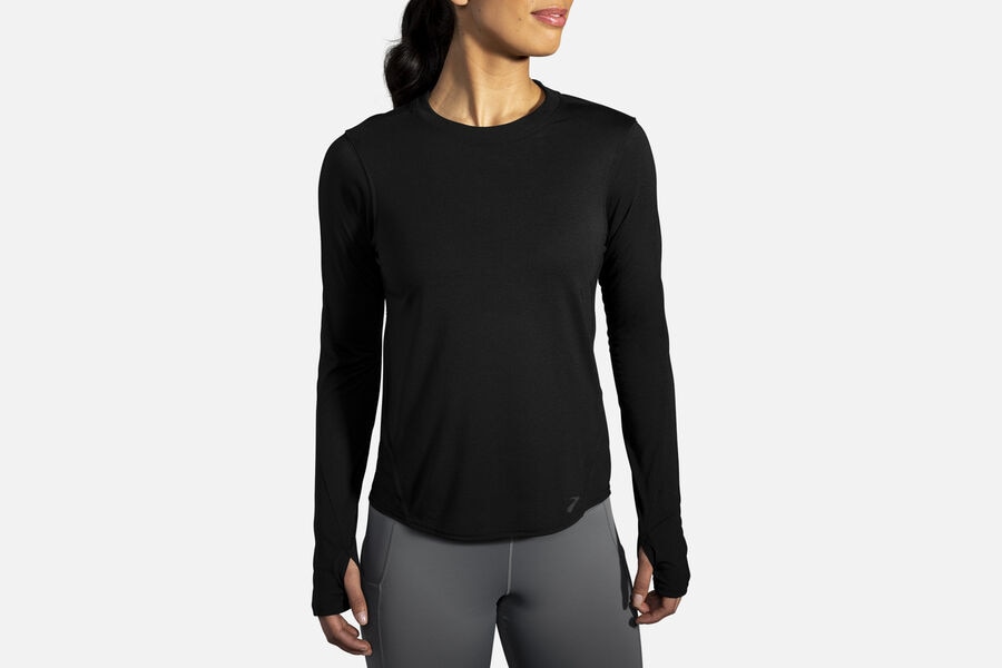 Womens Brooks Distance Long Sleeve Tops Black | 047653-ZBU